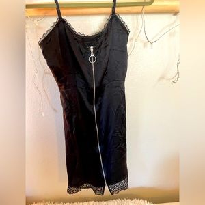 Black Reformation lace trim mini silky slip dress sz 2